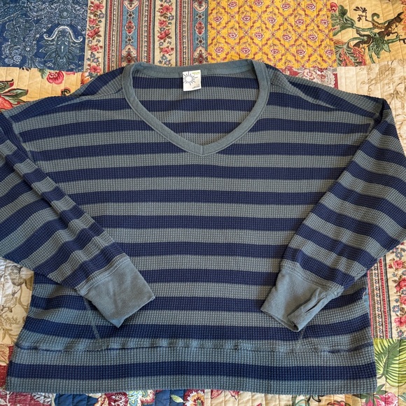 aerie Tops - Aerie Striped Waffle Knit Top